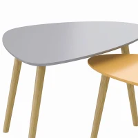 HOMCOM Lote de 2 Mesas de Centro Anidadas de Diseño Escandinavo con Patas de Madera y Tablero de Madera Gris y Amarillo(m-7)