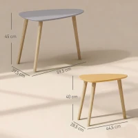 HOMCOM Lote de 2 Mesas de Centro Anidadas de Diseño Escandinavo con Patas de Madera y Tablero de Madera Gris y Amarillo(m-3)