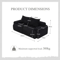 Modular 2-Seater Sofa with Built-In Cup Holder and Side Storage Pocket, Ribbed Corduroy Couch with High-Density Foam, 200L x 99W x 80H cm, Black(m-3)