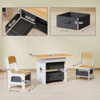 AIYAPLAY Kids Table and Chair Set, Toddler Table and 2 Chairs Set with 6 Removable Drawers, for Boys Girls Ages 3-8, Natural(m-3)