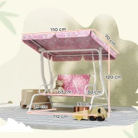 AIYAPLAY 2-Sitzer Kinder Hollywoodschaukel mit verstellbarem Sonnendach, Sicherheitsgurt, für 3-6 Jahre Kinder bis 60 kg Rosa(m-3)