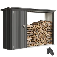 Outsunny Abri à bûches extérieur 2 en 1 avec armoire porte-outils, 1.26 m², 235x67x149 cm, Gris foncé(m-6)
