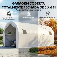 Outsunny Garagem Exterior 3x6 m Impermeável com Tecido PE Resistente e Estrutura de Metal Galvanizado UPF 30+ Branco(m-4)