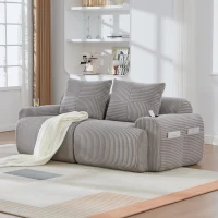 Modular 2-Seater Sofa with Built-In Cup Holder and Side Storage Pocket, Ribbed Corduroy Couch with High-Density Foam, 200L x 99W x 80H cm, Light Gray(m-1)