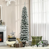 HOMCOM Künstlicher Weihnachtsbaum, schneebedeckt, schmales Design, feuerfest, 180 cm, Grün/Weiß(m-10)