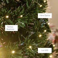 HOMCOM Árbol de Navidad 180cm Artificial Árbol con Soporte Metálico Luces LED Multicolores Verde Natural Material PVC(m-8)
