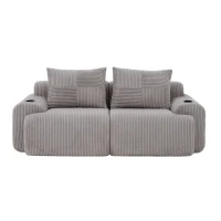 Modular 2-Seater Sofa with Built-In Cup Holder and Side Storage Pocket, Ribbed Corduroy Couch with High-Density Foam, 200L x 99W x 80H cm, Light Gray(m-2)