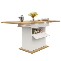 Extendable Dining Table with Hidden Storage, Modern Extension Table with Magnetic Soft-Close, 140L x 80W x 75H cm, White(m-15)