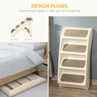 PawHut Scară pliabilă pentru câini, cu 4 trepte antiderapante, pentru animale până la 10 kg, bej(m-4)