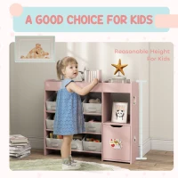 AIYAPLAY Kids Toy Storage, 9 Removable Fabric Bins, Wooden Toy Storage Units for Toys and Books for Bedroom, Nursery, Pink(m-6)
