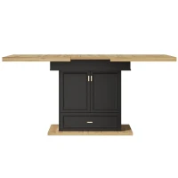Lockable Telescopic Kitchen Table with Wood‑Grain High‑Density MDF Top, Extendable Dining Table with Concealed Storage, 110L x 80W x 75H cm, Black(m-2)