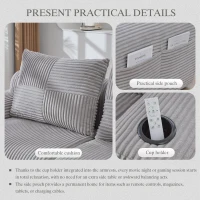 Modular 2-Seater Sofa with Foam-Filled Plush Seats, Light Grey Corduroy Couch with Built-In Cup Holder, 200L x 174W x 80H cm, Light Gray(m-7)