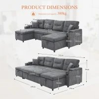 Contemporary 4-Seater Fabric Sofa with 2 Chaise Longues, Minimalist U-Shaped Couch with Integrated Cup Holders, 272L x 136W x 86H cm, Dark Gray(m-3)