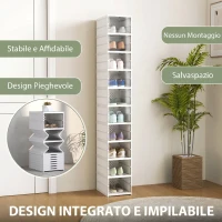 HOMCOM Scarpiera Pieghevole Slim Modulabile con 10 Contenitori per Scarpe, Scarpiera Salvaspazio con Pannello Trasparente, Senza Montaggio, Bianco(m-4)