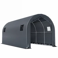 Outsunny Carport 3x6m, Garaj Portabil cu Ușă și Ferestre, Gri Închis(m-1)