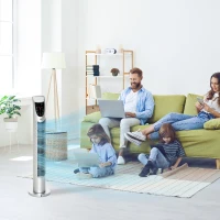 HOMCOM Ventilador de Torre Ventilador Vertical 40W con Mando a Distancia 3 Velocidades Temporizador 7,5h Ø18x78,5 cm Plata(m-10)