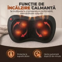 HOMCOM Pernă de Masaj Spate și Gât cu Încălzire și 4 Noduri Shiatsu, pentru Acasă, Birou, Mașină, Negru(m-5)