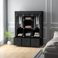 HOMCOM Armadio in Tessuto Guardaroba Pieghevole Salvaspazio 125x43x162.5cm Nero(m-7)