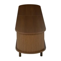Oval TV Unit with Rattan-Effect Hinged Door, Sturdy Lowboard with 5 Enclosed Compartments, 180L x 40W x 40H cm, Walnut(m-9)