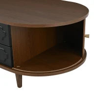 Living Room Coffee Table with 2 Drawers and Roll-Up Door, Minimalist Center Table with 4 Support Legs, 100L x 50W x 36H cm, Walnut(m-10)