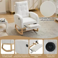 ModernLuxe Rocking Chair with Boucle Fabric Upholstery, Nursing Armchair with Side Pocket, 66.5L x 121.5W x 102H cm, White(m-5)