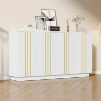 Living Room Sideboard with Elegant Metallic Vertical Lines, Freestanding Storage Cabinet with 4 Doors, 140L x 35W x 70H cm, White(m-6)