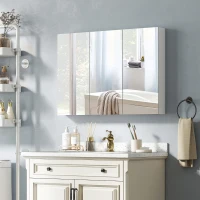 HOMCOM Armoire murale salle de bain avec miroir, armoire de toilette 3 portes miroir, étagères réglables, 91,5x11,5x65cm, blanc(m-11)