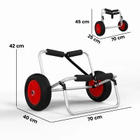 HOMCOM Carrellino da Spiaggia Pieghevole per Kayak e Canoa con Paraurti, in Alluminio e NBR, 70x40x42 cm(m-3)