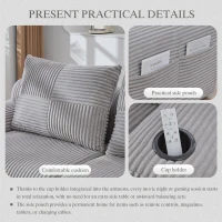 Modular 2-Seater Sofa with Built-In Cup Holder and Side Storage Pocket, Ribbed Corduroy Couch with High-Density Foam, 200L x 99W x 80H cm, Light Gray(m-6)