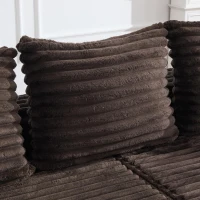 Convertible Sofa Bed with High Backrest and Extra Pillow, Ribbed Corduroy Couch with Dual Side Pockets, 107.5L x 38.5W x 34H cm, Coffee(m-10)