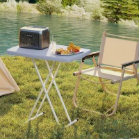 Outsunny Table d'appoint pliable en HDPE table pliante hauteur réglable sur 6 niveaux pour patios jardins 76 x 50 x 74 cm gris(m-9)