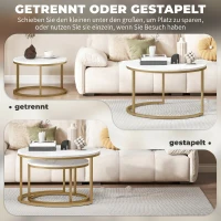 HOMCOM 2er-Set runde Couchtische, stapelbare Beistelltische mit Metallrahmen, Wohnzimmertisch in Marmoroptik, Kaffeetisch, Grau(m-5)