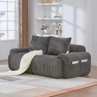Modular 2-Seater Sofa with Built-In Cup Holder and Side Storage Pocket, Ribbed Corduroy Couch with High-Density Foam, 200L x 99W x 80H cm, Dark Gray(m-1)