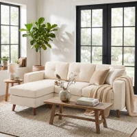 HOMCOM Sofá esquinero 192 cm en L 3 plazas con chaiselongue reversible, acabado en pana, para espacios pequeños, blanco crema(m-11)