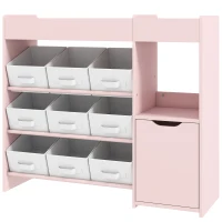 AIYAPLAY Kids Toy Storage, 9 Removable Fabric Bins, Wooden Toy Storage Units for Toys and Books for Bedroom, Nursery, Pink(m-11)
