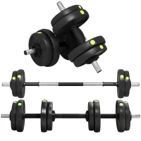 SPORTNOW 2-in-1 Hantel-Set, Lang- & Kurzhantel, 15 kg, rutschfest, bodenschonend, Schwarz/Grün(m-12)