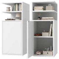 HOMCOM Set mit 2 Nachttischen fürs Schlafzimmer, Tür, offene Fächer, für kleine Räume, 25x30x60 cm, Weiß(m-7)