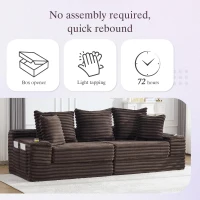 Convertible Sofa Bed with High Backrest and Extra Pillow, Ribbed Corduroy Couch with Dual Side Pockets, 107.5L x 38.5W x 34H cm, Coffee(m-8)