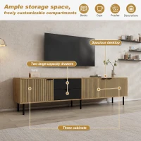 Durable TV Unit with Integrated Cable Management, Modern Lowboard with 2 Drawers and 3 Cabinets, 208L x 40W x 48H cm, Natural(m-4)