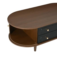 Living Room Coffee Table with 2 Drawers and Roll-Up Door, Minimalist Center Table with 4 Support Legs, 100L x 50W x 36H cm, Walnut(m-9)