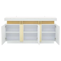 Modern Sideboard with Faux Marble Top and Anti-Tip Fixings, Luxury Storage Unit with Adjustable Shelves, 140L x 38W x 70H cm, White(m-8)