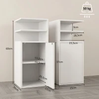 HOMCOM Set mit 2 Nachttischen fürs Schlafzimmer, Tür, offene Fächer, für kleine Räume, 25x30x60 cm, Weiß(m-3)