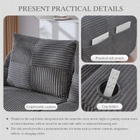 Modular 2-Seater Sofa with Foam-Filled Plush Seats, Dark Grey Corduroy Couch with Built-In Cup Holder, 200L x 174W x 80H cm, Dark Gray(m-7)