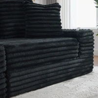 Convertible Sofa Bed with High Backrest and Extra Pillow, Ribbed Corduroy Couch with Dual Side Pockets, 107.5L x 38.5W x 34H cm, Black(m-11)