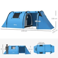 Outsunny Four Man Duo Room Tunnel Tent, with Accessories - Sky Blue(m-3)