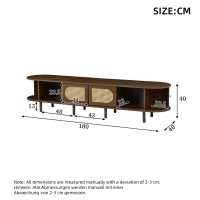 Stylish Oval TV Cabinet with Rattan-Style Fronts, Sturdy Lowboard with 30 kg Load Capacity, 180L x 40W x 40H cm, Walnut(m-3)