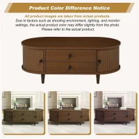 Oval Coffee Table with Sliding Roll-Top Doors, Sturdy Center Table with Two Drawers, 100L X 50W X 36H cm, Walnut(m-4)