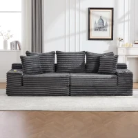 Convertible Sofa Bed with High Backrest and Extra Pillow, Ribbed Corduroy Couch with Dual Side Pockets, 107.5L x 38.5W x 34H cm, Dark Gray(m-9)