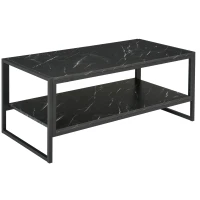 HOMCOM Coffee Table, Two-Tier Faux Marble Effect Centre Table with Metal Frame and Storage Shelf for Living Room, 106 x 50 x 45cm, Black(m-1)