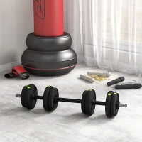 SPORTNOW 2-in-1 Hantel-Set, Lang- & Kurzhantel, 15 kg, rutschfest, bodenschonend, Schwarz/Grün(m-10)